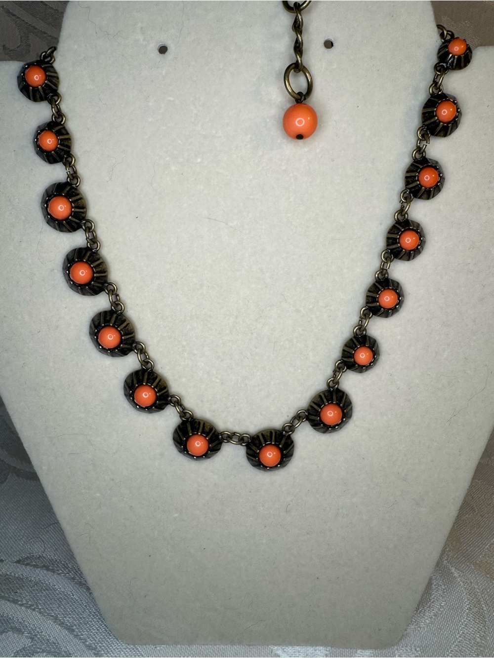 New Anthropologie Vintage-Style Orange Bead Brass Tone Necklace